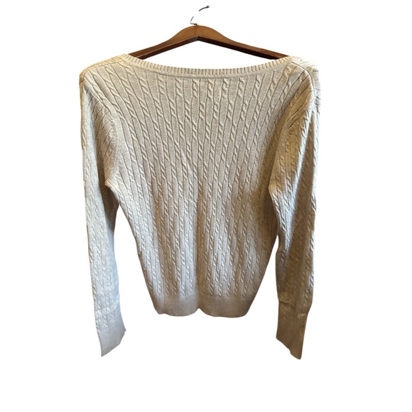 Laura Scott Cable Knit Scoop Neck Sweater - Cream Women’s Size MP Medium Petite - Picture 2 of 6
